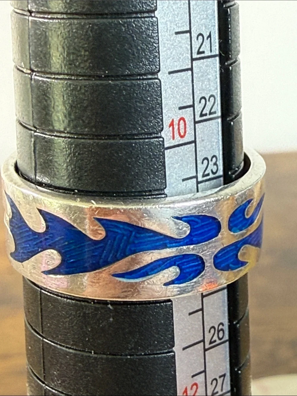 Silver Blue Flame Band Ring - Mexico 925, Size 11